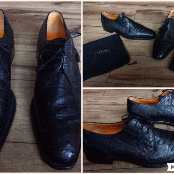 Mezlan Other - Mezlan Platinum Ostrich Leather Oxfords Dress Shoes Size 8 M Black Valens Exotic